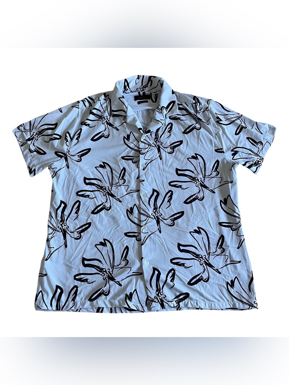 Porter & Ash‎ Mens Kinetic Stretch Short Sleeve Camp Shirt Floral White Black XL
